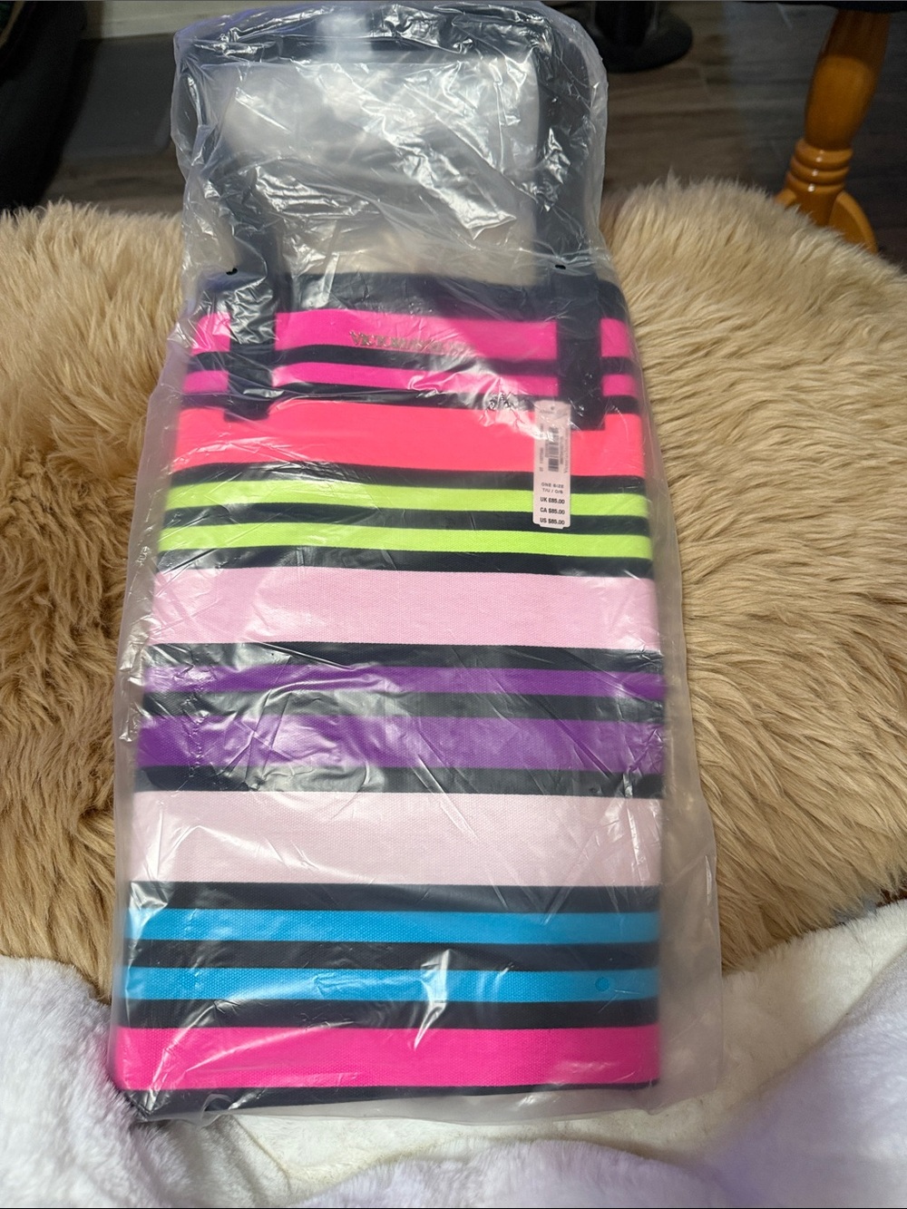 NWT VICTORIA'S SECRET CARRY ALL LARGE RAINBOW STRIPE TOTE HAND BAG